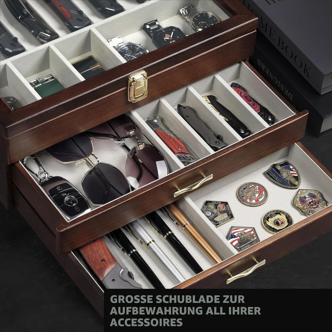 3-stöckige Messerhalter, Holz Messerständer für 17–23 Taschenmesser-Vitrine, Taschenmesser-Sammlung