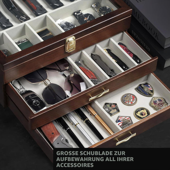 3-stöckige Messerhalter, Holz Messerständer für 17–23 Taschenmesser-Vitrine, Taschenmesser-Sammlung