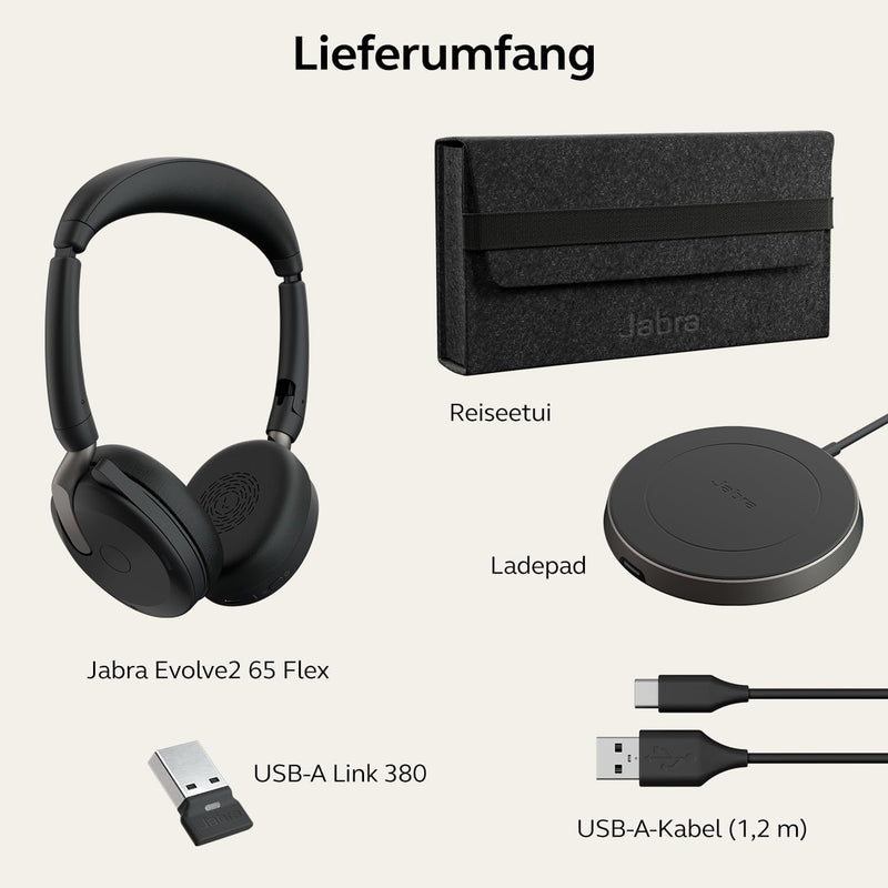 ‎Jabra Evolve2 65 UC Flex Stereo USB-A inkl. Wireless Charging Pad USB-A Unified Communications inkl