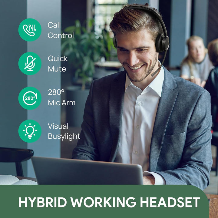 Yealink WH64 Hybrid DECT & Bluetooth Wireless Headset mit 3 Mikrofonen für die Arbeit mit Ladestände