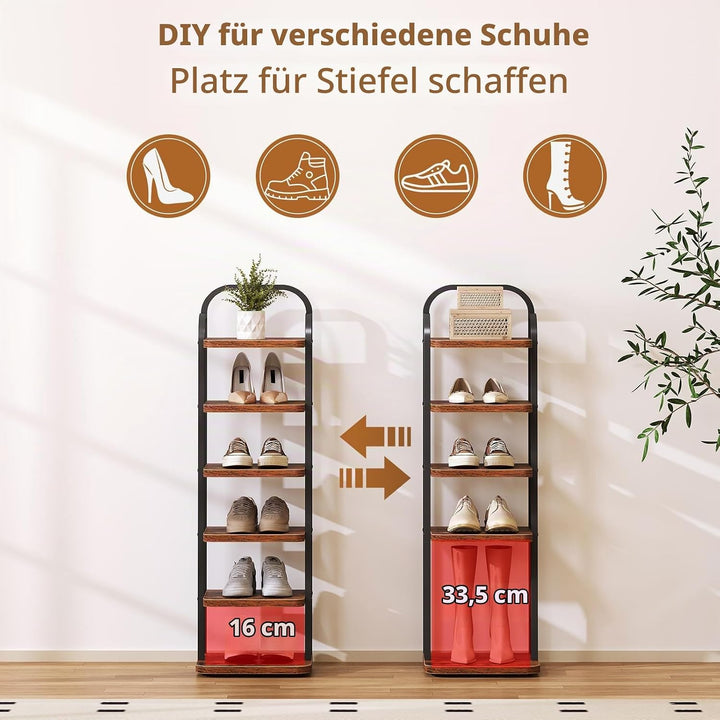 Dripex Vertikales Schuhregal mit 6 Ebenen, Schuhablage schmal Metall, Verstellbar Ablage, platzspare