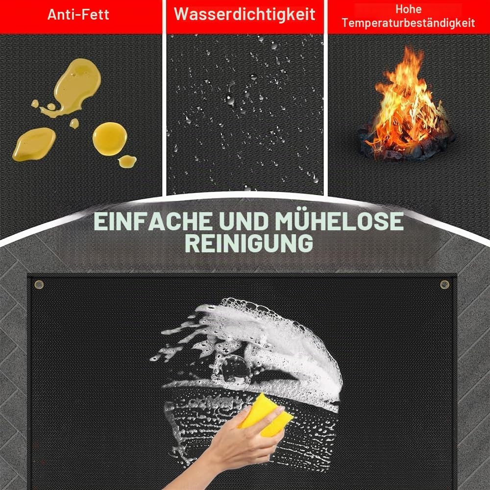 Grillmatte Bodenschutz,Feuerfeste Unterlage 152 * 115cm,Faltbare Grillunterlage mit Löchern und Bode