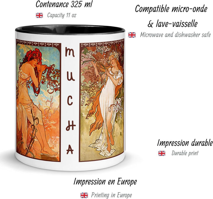 Tasse Alphonse Mucha Jugendstil Jahreszeiten Kunstwerk Gemälde Tasse Tee Kaffee Winter Frühling Somm