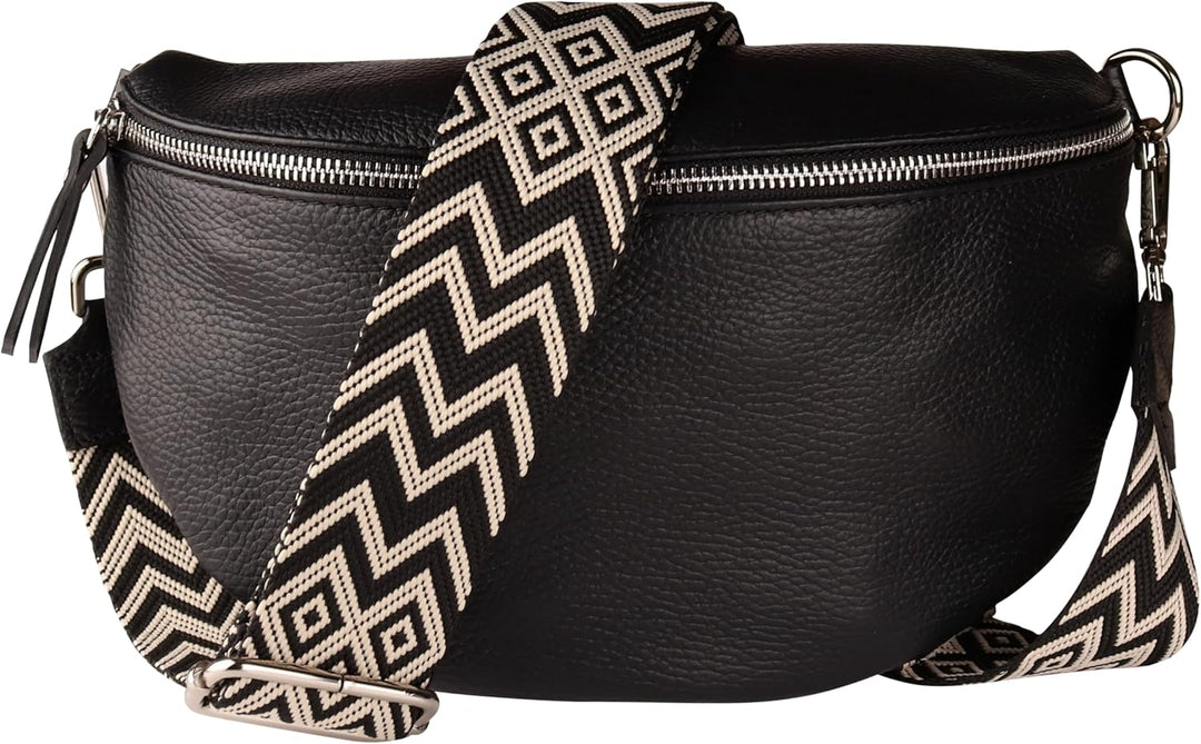 MIRROSI® Bauchtasche Damen, Echtleder, Made in Italy, Umhängetasche, Brusttasche, Crossbody Bag (1 T