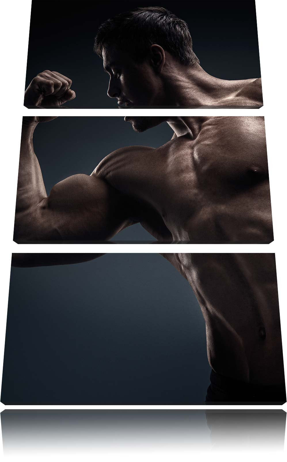 Pixxprint Starker Bodybuilder als Leinwandbild/Grösse: 3 Teilig (120x80) cm/Wandbild/Kunstdruck/fert