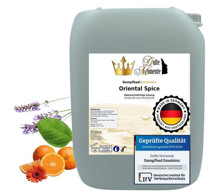 Dufte Momente | Dampfbad Emulsion 10 Liter Oriental Spice (Basilikum, Koriander, ..) | geprüfte Qual