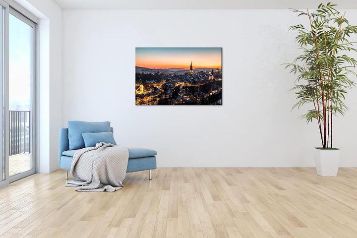 verschneites Bern in der Schweiz Format: 80x60 als Leinwand, Motiv fertig gerahmt auf Echtholzrahmen