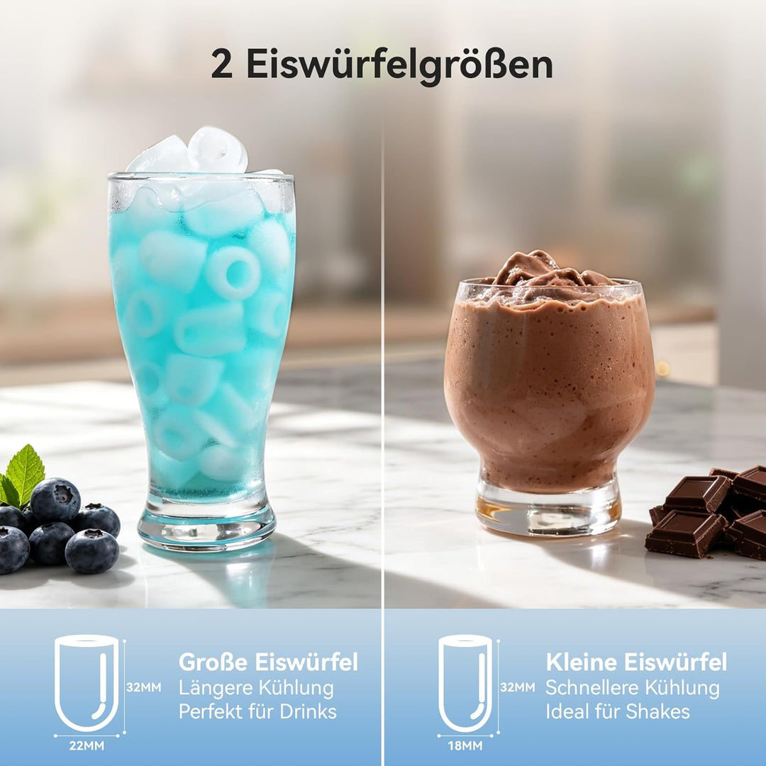 GEVI Klein Eiswürfelmaschine Crushed Ice - Eiswürfelmaschine Mini Selbstreinigend, 9 Eiswürfel in 6