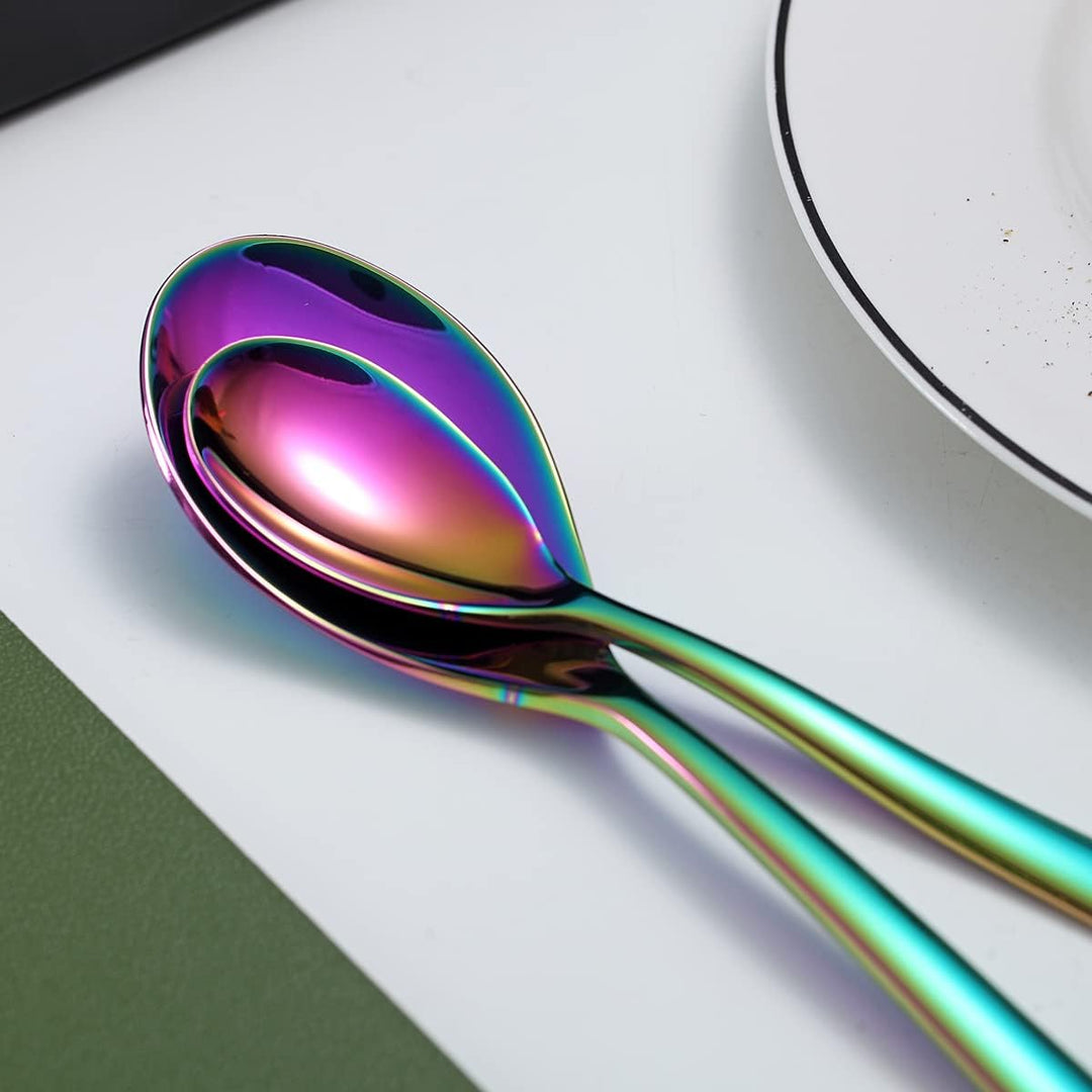 Besteckset 24-teilig,Kyraton Edelstahl Regenbogen Besteckset, Titanium Besteck Rainbow Besteckset St