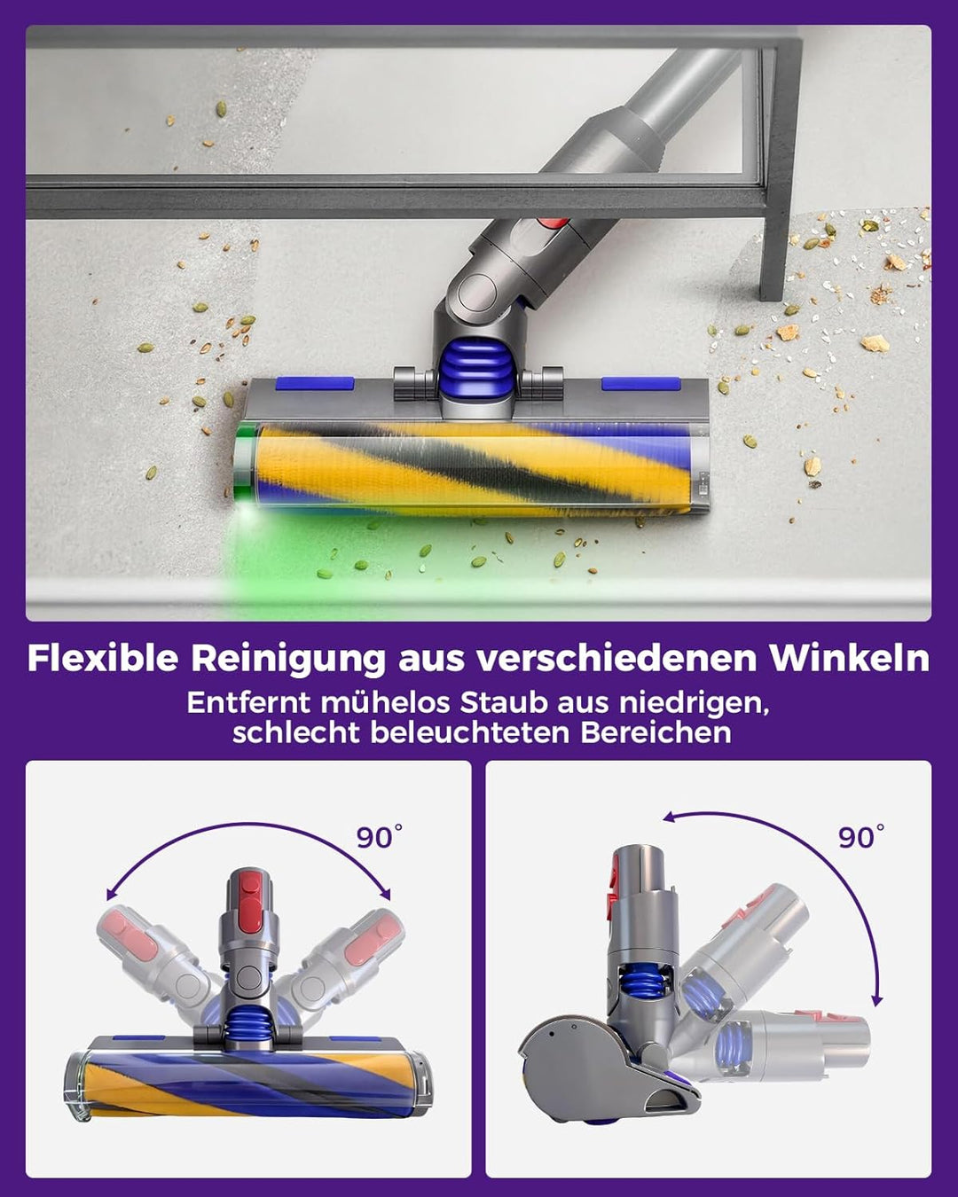 V15 Bodenbürste Ersatz für Dyson V7 V8 V10 V11 V15,LED-Beleuchtete Bürste mit grünem Licht,Anti-Tang