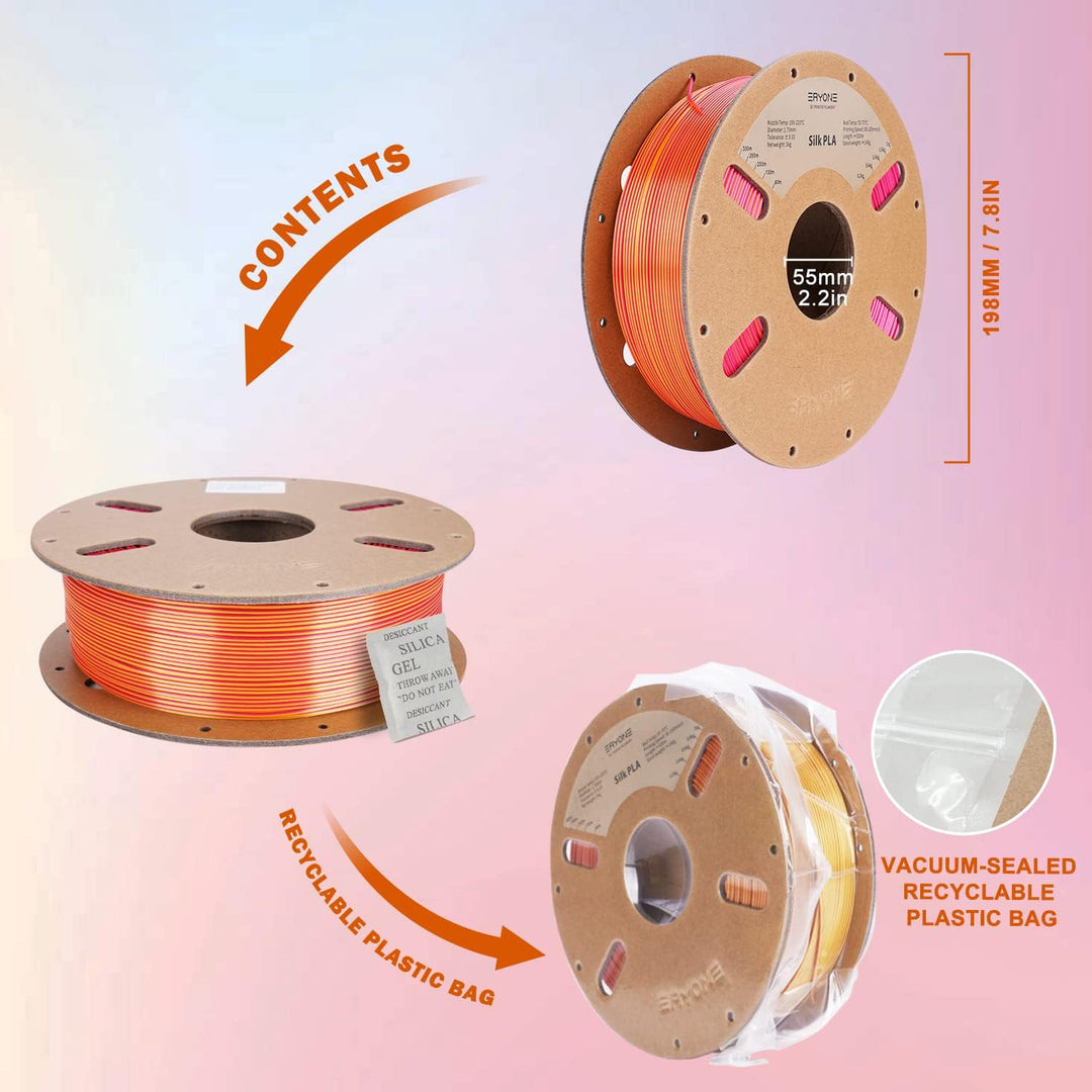 ERYONE Dual Zweifarbig PLA Filament 1.75mm, 3D Drucker Filament 1kg Spule +/- 0,03 mm, Seide Rot & G