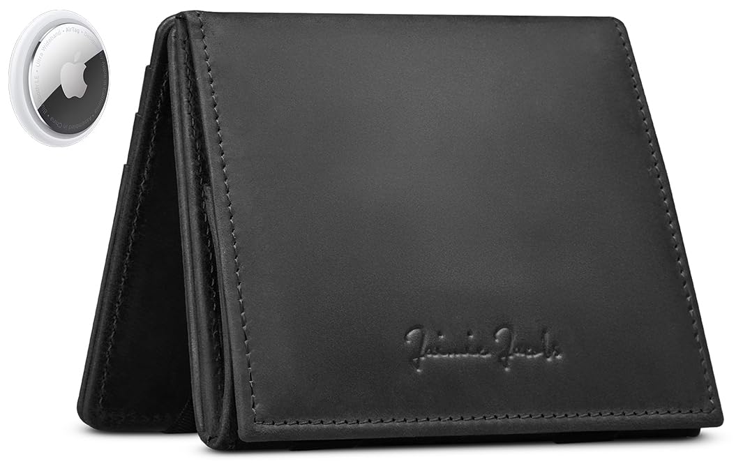 Jaimie Jacobs Flap Boy AirTag Edition Magic Wallet mit Münzfach Echtleder (Büffelleder Schwarz), B&#