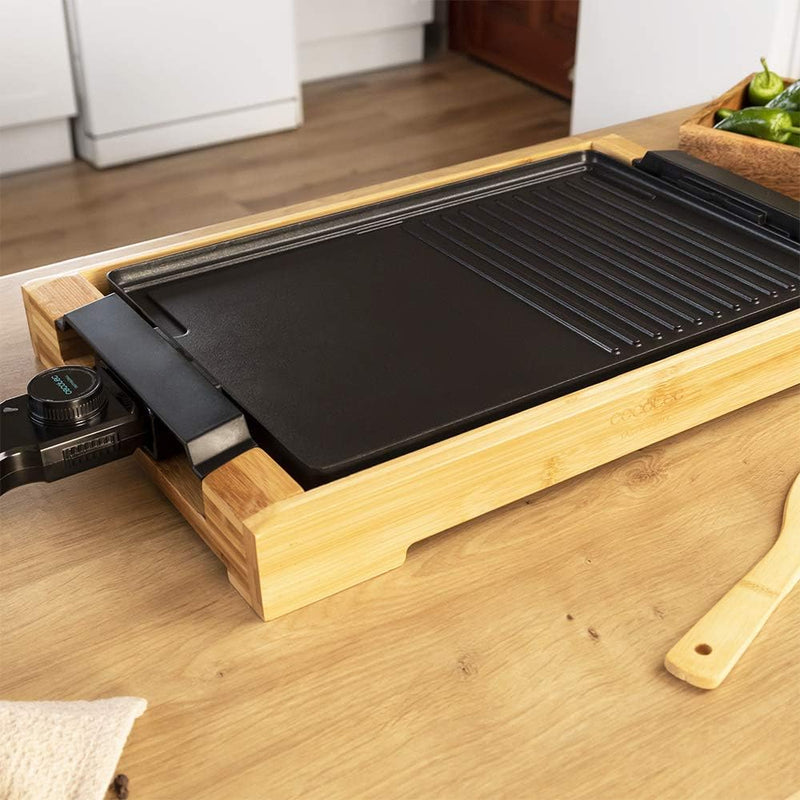 Cecotec elektrische Grill- und Kochplatte Tasty & Grill 2000 Bamboo, 2000 W, Bambusrahmen, einstellb