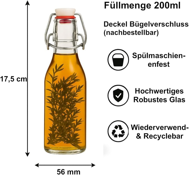 hocz 10er Set Bügelflaschen Bügelflasche Glasflaschen 200ml mit Bügelverschluss zum Selbstbefüllen B