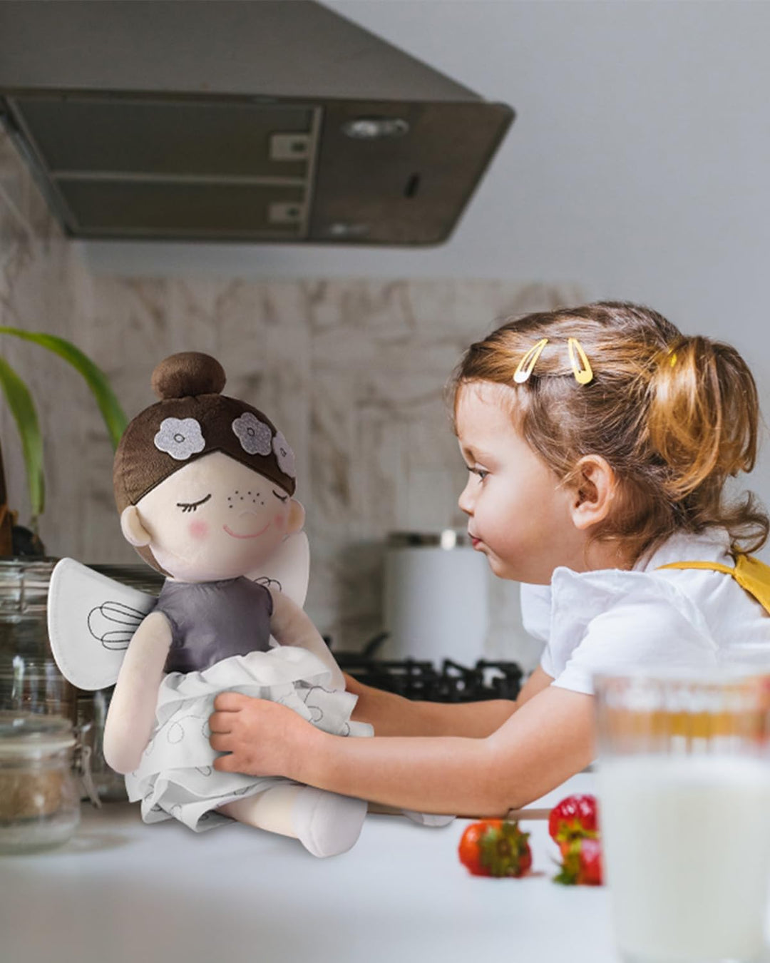 GAGAKU Weiche Stoffpuppe 40cm Schutzengel Puppen, Taufgeschenk für Baby Mädchen mit Flügeln Kuschelt