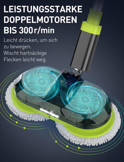 BIUBLE Elektrischer Mopp Bodenwischer Elektrisch Kabellos mit Sprühfunktion Akku Wischmopp Poliermas