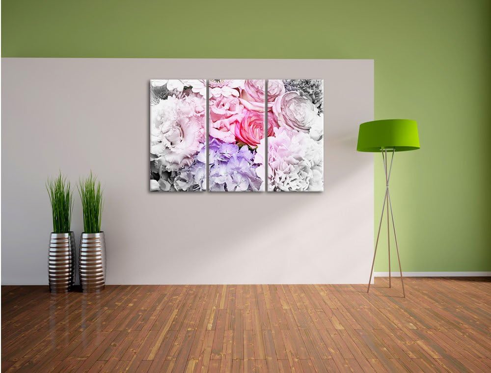 Pixxprint prachtvoller Blumenstrauss als Leinwandbild/Grösse: 3Teilig / Wandbild/Kunstdruck/fertig b