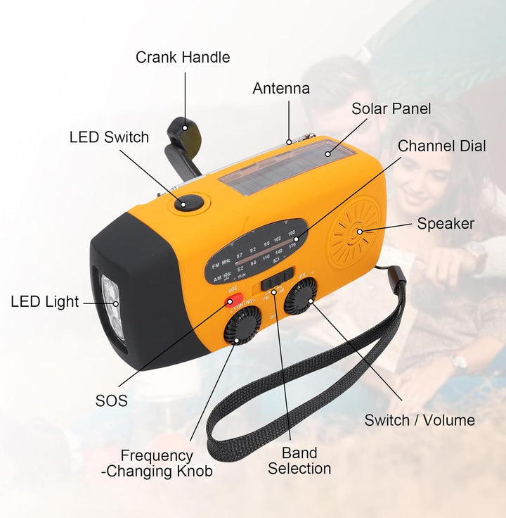 Bewinner Solar-Notfall-Kurbelradio mit Taschenlampe, 2000-mAh-Powerbank, Tragbares AM-FM-Wetterradio
