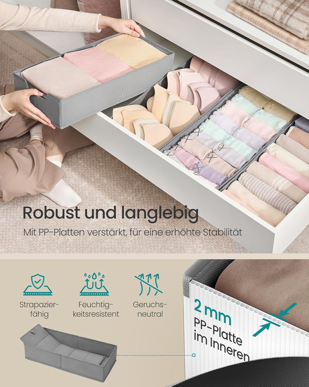 SONGMICS Unterwäsche-Organizer 4er Set, Schubladen-Organizer für IKEA PAX Kleiderschrank, ohne Trenn