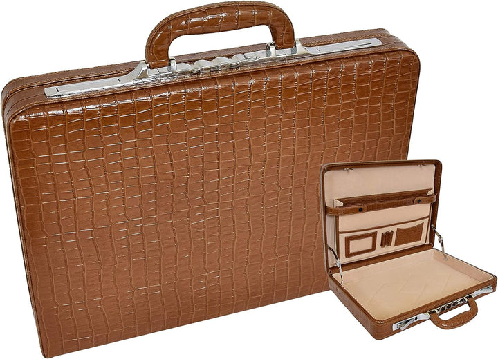 A1 FASHION GOODS Schlank Linie Braun Leder Attache Fall Croc-Druck Aktentasche Dual Lock Bürotasche