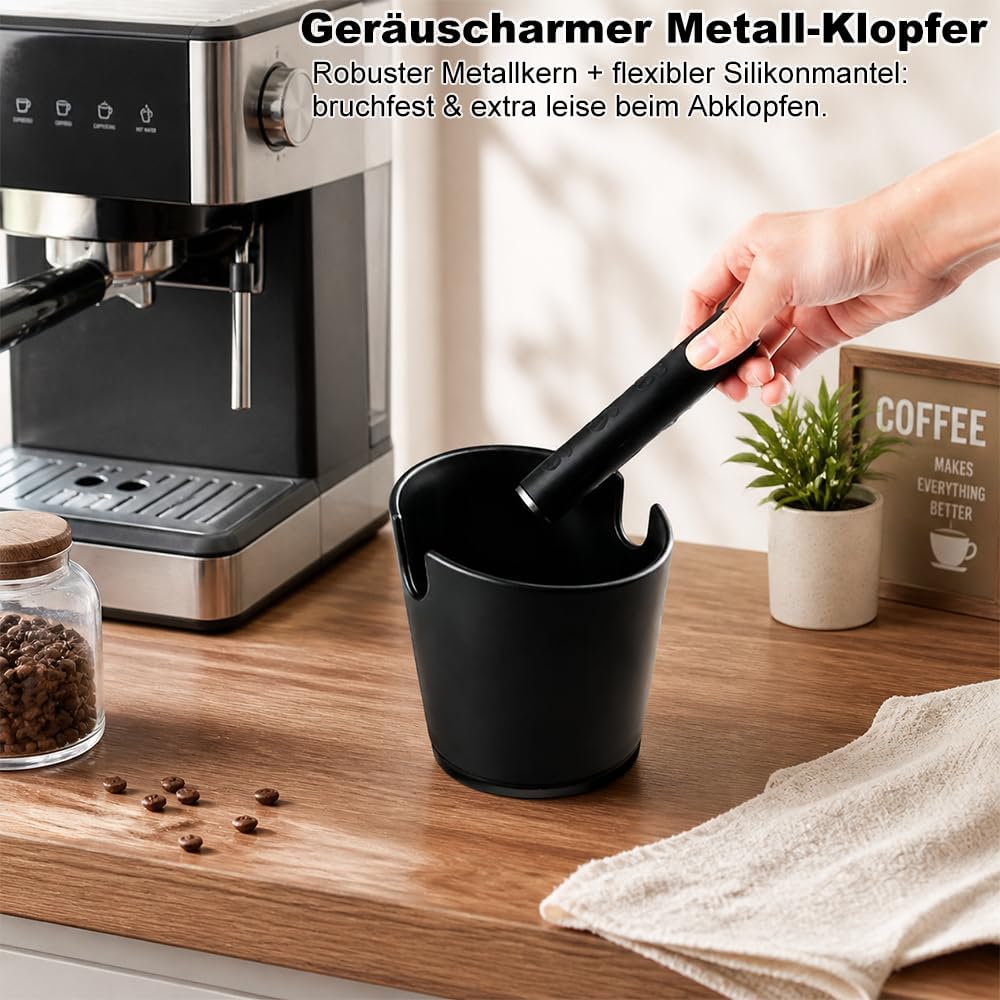 Abklopfbehälter für Siebträger, Espresso Kaffeesatz Abschlagbehälter mit Abnehmbarer Knock Bar und B