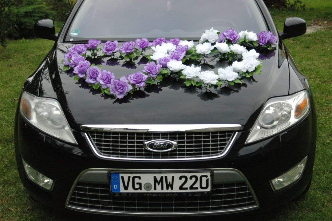 DOPPEL Herz Auto Schmuck Braut Paar Rose Deko Dekoration Autoschmuck Hochzeit Car Auto Wedding Deko