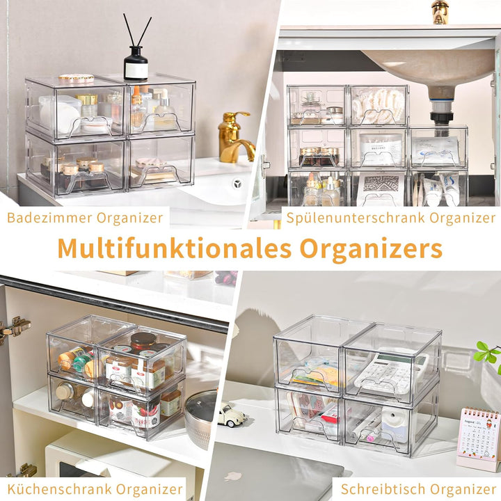 Stebopum Acryl Kosmetik Organizer, Transparent Schminktisch Organizer für Schublade,Stapelbare Schub