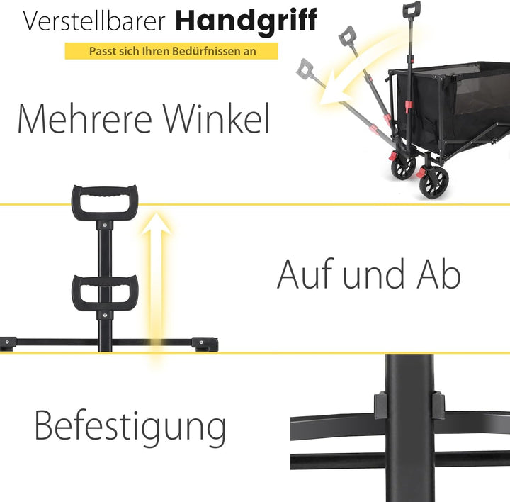 Sekey XXL Bollerwagen Faltbar mit Bremsen 160L 150KG Belastbar, Faltbarer Bollerwagen Geländetauglic