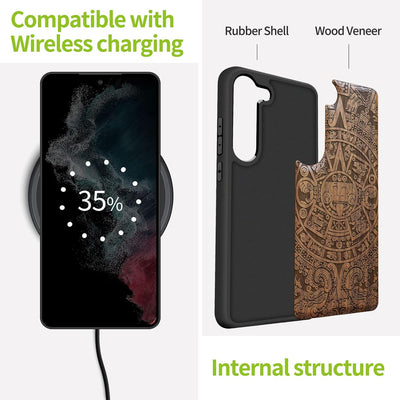 Carveit Handyhülle für Galaxy S23 Plus Case [Holz und TPU Silikon Hybrid hülle] Stossfeste Stossstan