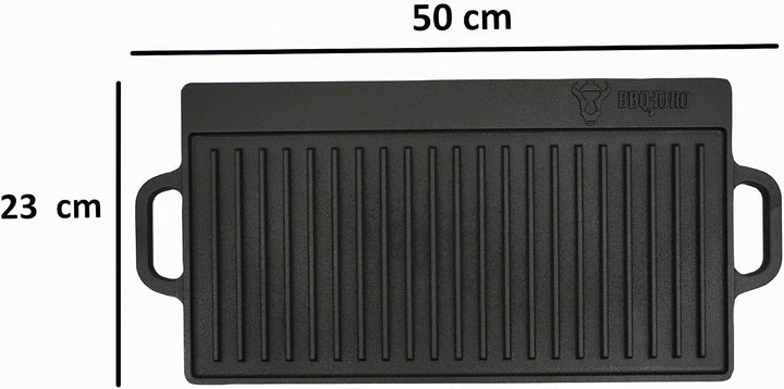 BBQ-Toro Gusseisen Grillplatte mit Griffen | 50 x 23 cm | Grillpfanne, beidseitig verwendbar | Recht