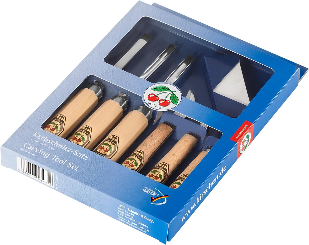 "KIRSCHEN" Werkzeuge 3427000 | Kerbschnitzsatz, 7-teilig inkl. Abziehstein, 7-Teilig