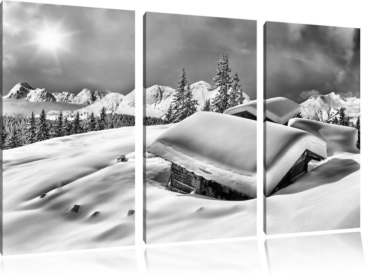 Pixxprint Berghütten Alpen als Leinwandbild/Grösse: 3 Teilig (120x80) cm/Wandbild/Kunstdruck/fertig