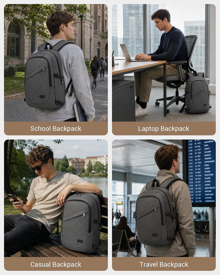 KONO Rucksack Herren, Laptop Rucksack 15,6 Zoll Anti-Diebstahl mit USB-Ladeanschluss, Schulrucksack