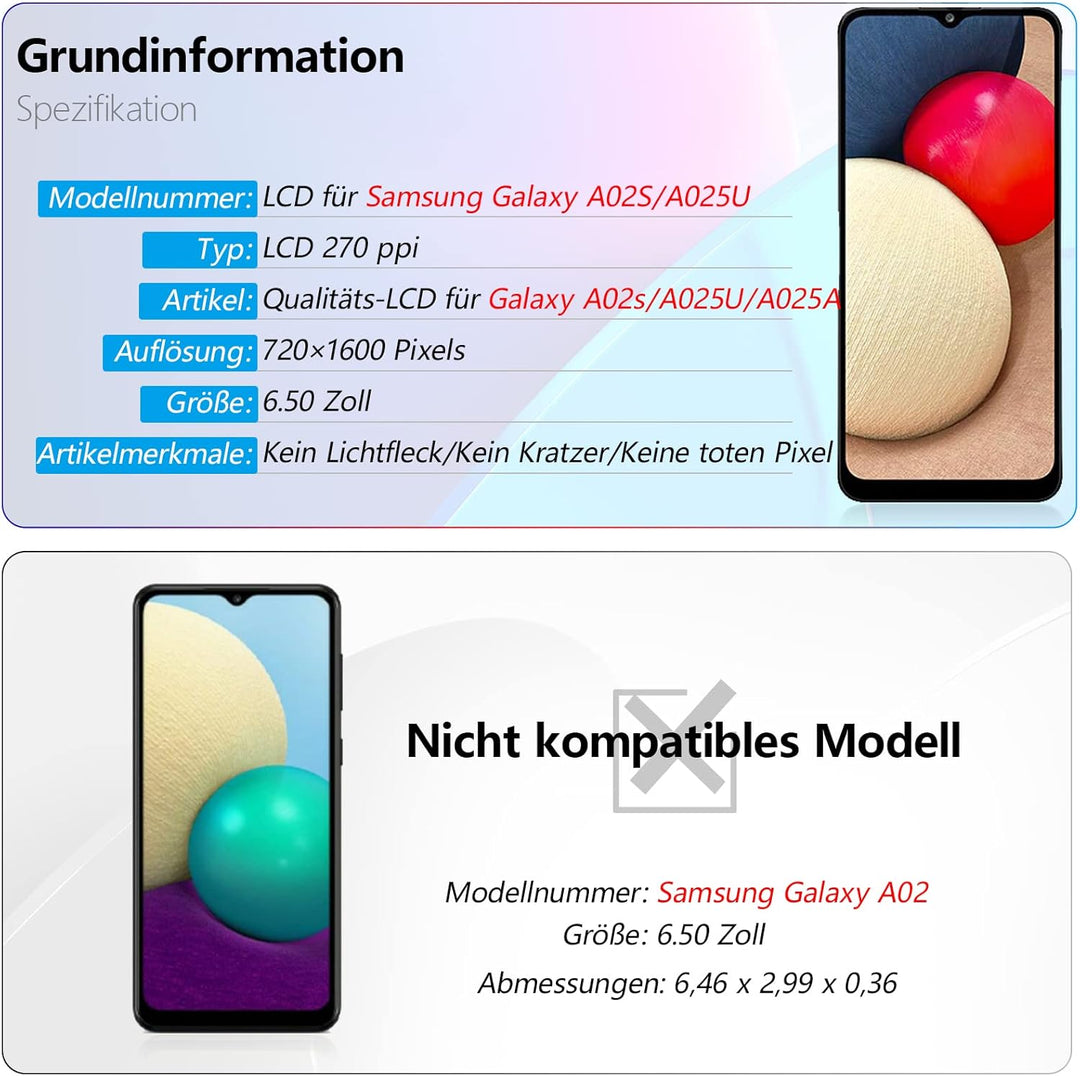 RongZy Kompatibel mit Samsung Galaxy A02S/A025U/A025A Ersatz Bildschirm LCD Display und Touchscreen-