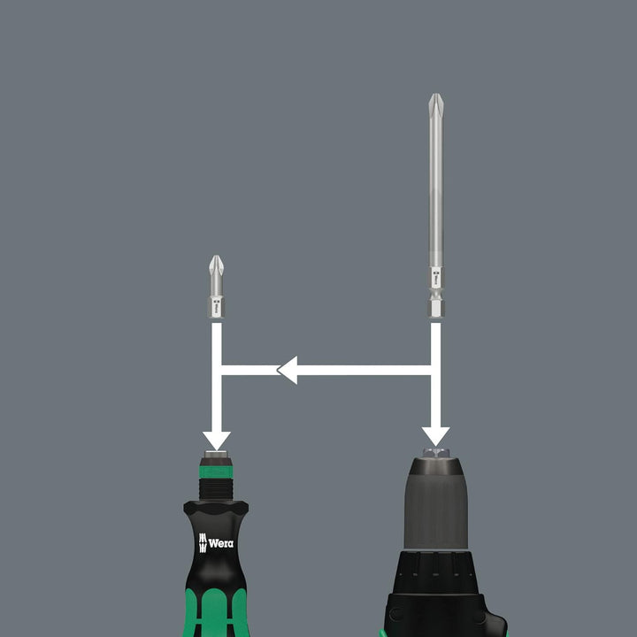 Wera 05056656001 Kraftform Kompakt 50, Handhalter mit Bit-Sortiment, 14-teilig, Stück Einzelbett, Ei