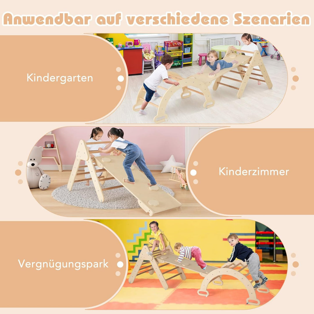 COSTWAY Kletterdreieck, Kletterbogen, Kletterdreieck mit Rutsche, inkl. doppelseitige Rampe, zum Kle