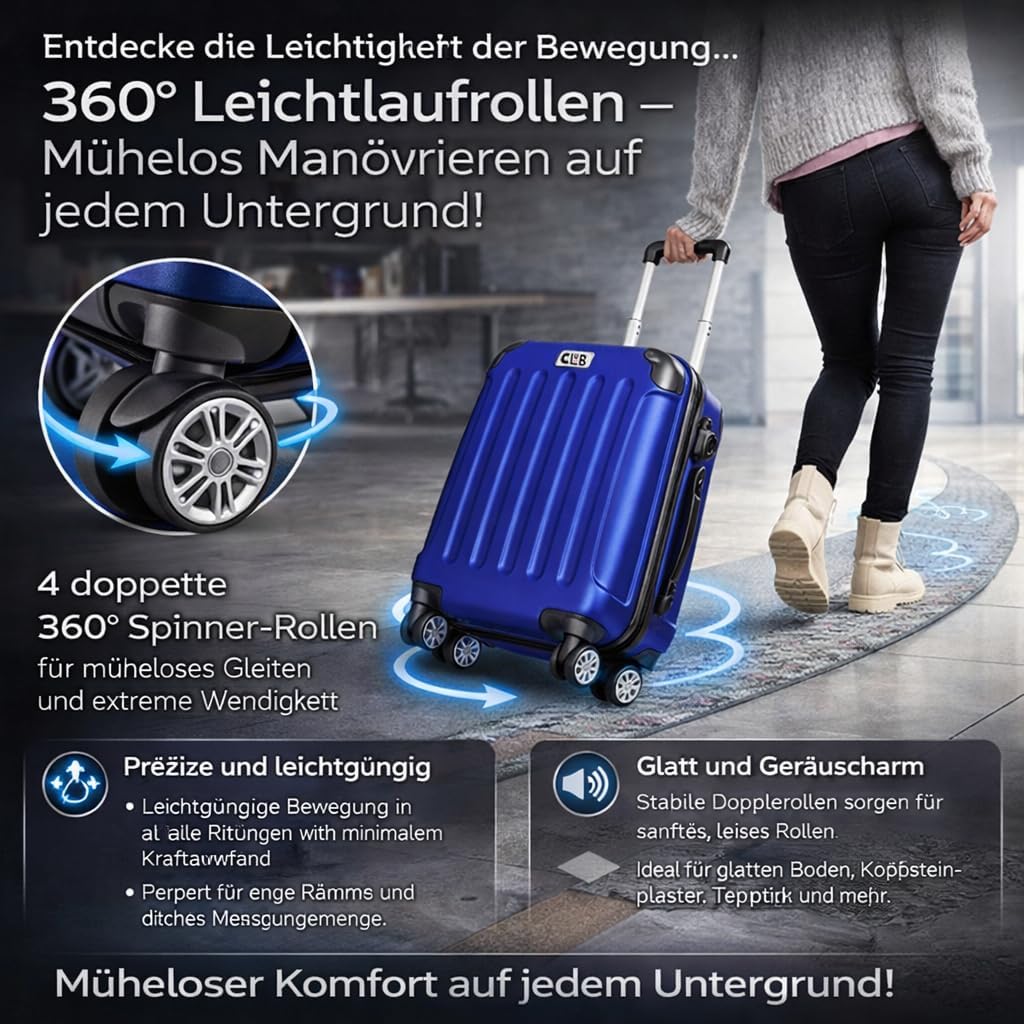 POSH Koffer mittelgross aus ABS - Leichter Hartschalen Trolley 65x45x25 cm - Reisekoffer 62L mit Zah