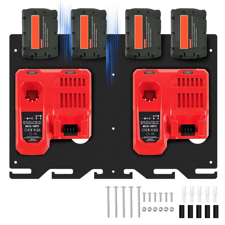Wandhalterung für Milwaukee-Ladegeräte, 3-in-1 Milwaukee Ladegerät M12-18FC für 4 18-V-Akkus, Halter
