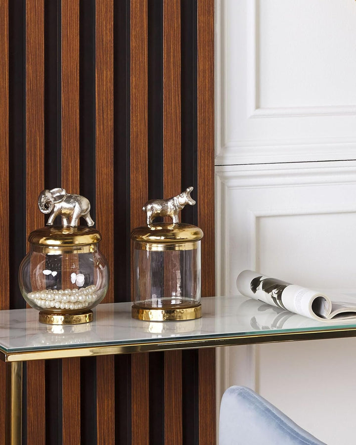 Dekobehälter Glas Aluminium silber / gold Tierfiguren Aufbewahrung 2er Set Laki