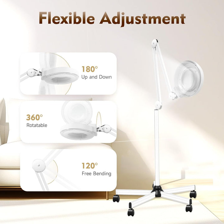 5X LED Lupenleuchte 125MM Lupenlampe mit Standfuss, 5 Dioptrien Lupe mit Licht Standlupe Arbeitsleuc