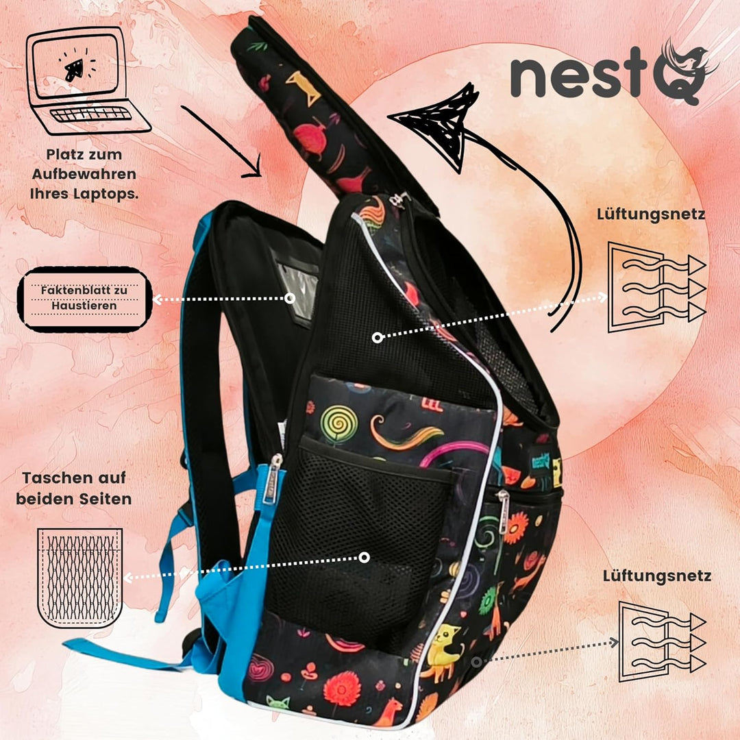 Rucksack für kleine Haustiere wie Hunde und Katzen bis 3 kg – Nackenschutz – Reisetasche, Welpen – G