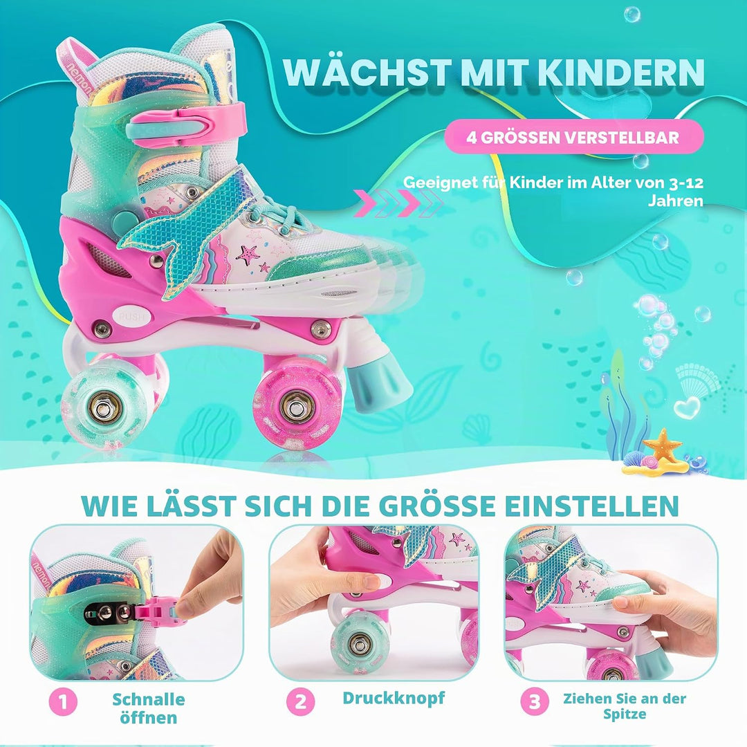 NEMONE Rollschuhe für Mädchen Kinder 4 Grössen Verstellbar Blau Violett Rollschuhe für Kinder Drinne