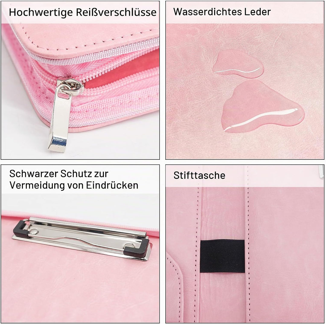 GraduatePro Klemmbrettmappe A4 mit Deckel Reissverschluss Leder Organizer Mappe Dokumentenmappe Ordn