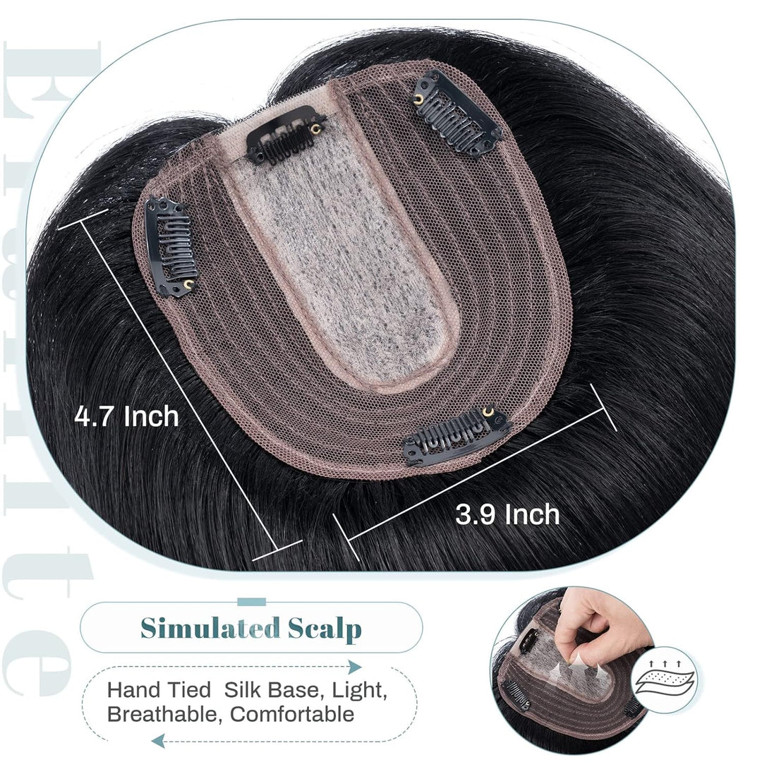 Elailite Clip in Toupet Frauen, Echthaar Topper, Seide Basis Clip in Extensions Haarteil 130% Dichte