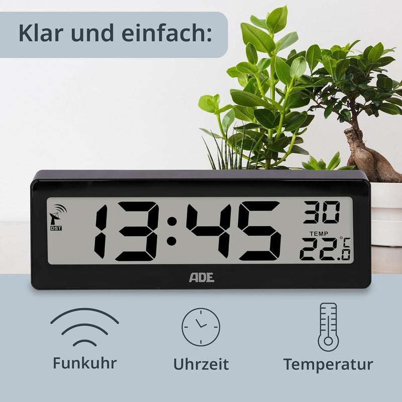 ADE Digitale Funkuhr Wohnzimmer mit Temperaturanzeige | sehr grosse Ziffern | gut ablesbares Display