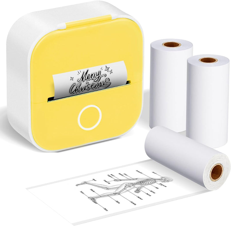 ASprink T02 Mini Drucker mit 3 Papierrollen, Mini Pocket Printer, Etikettendrucker, Sticker Drucker,