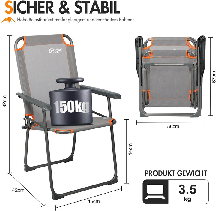 Portal Campingstuhl faltbar Klappstuhl Camping bis 100kg belastbar leicht Angelstuhl Strandstuhl kla