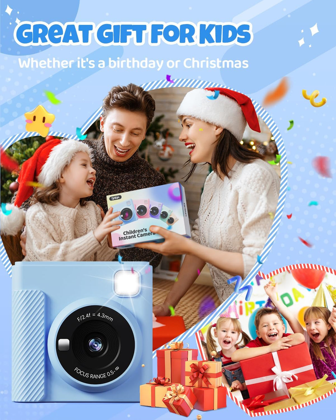 Kinderkamera Sofortbildkamera, 2,4 Zoll Sofortbildkamera Kinder mit 32G Karte und Fotopapier Drucken
