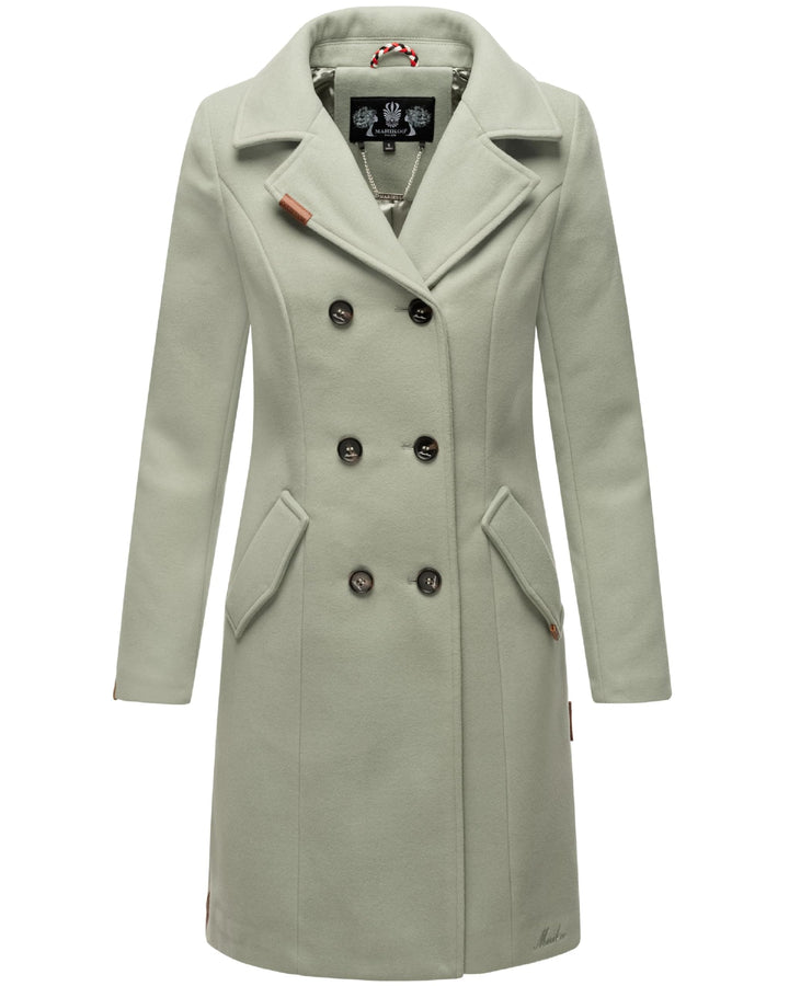 MARIKOO Damen Wollmantel Langer Trenchcoat mit Reversekragen Nanakoo XS-XXL XS Smokey Mint, XS Smoke