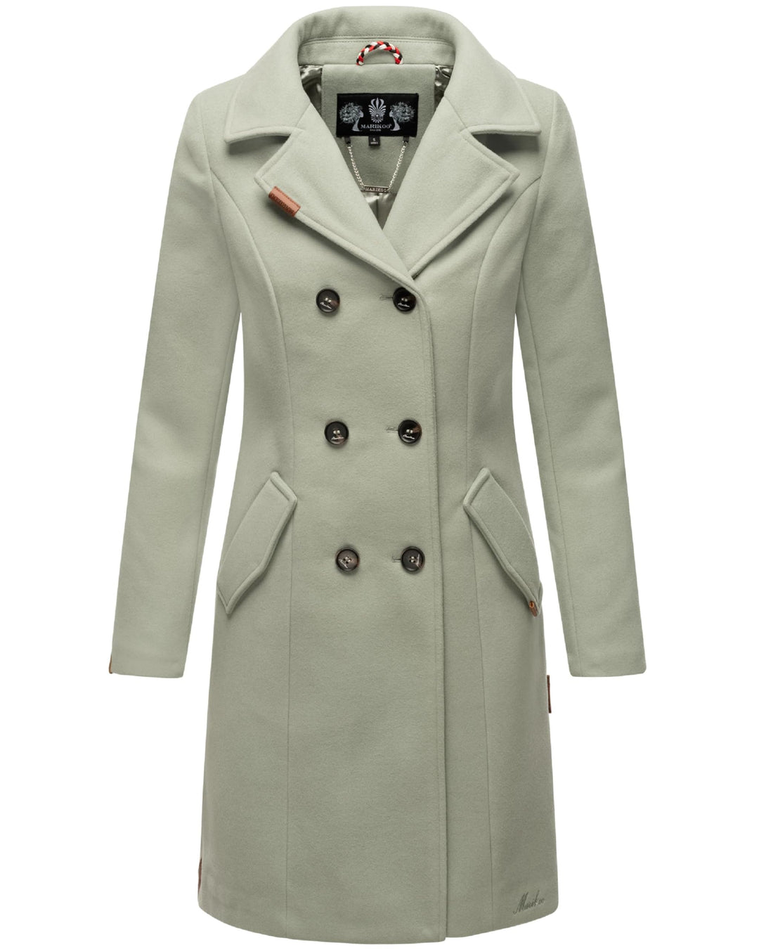 MARIKOO Damen Wollmantel Langer Trenchcoat mit Reversekragen Nanakoo XS-XXL L Smokey Mint, L Smokey